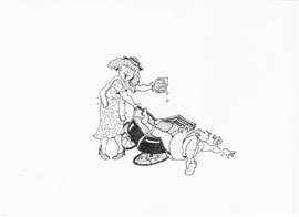 Cartoon of baby falling from pram